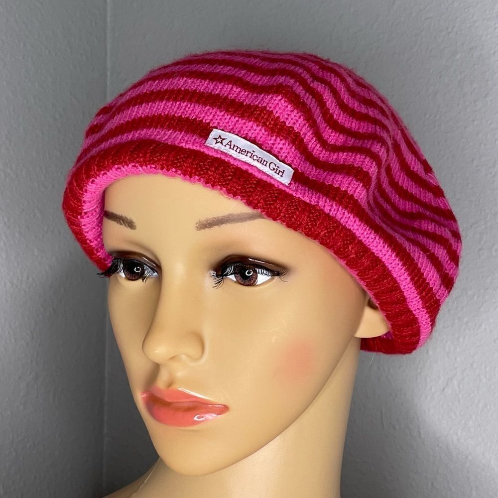 American Girl Pink and Red Striped SlouchyβBeanie Hat